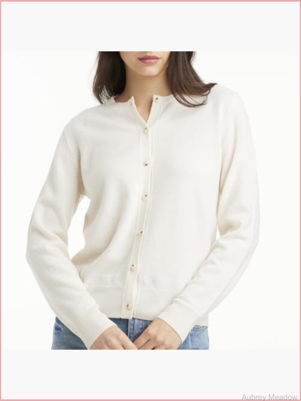 Crew Neck Cardigan – 90% Wool 10% Cashmere Button Front Sweater - Picture 2 of 4